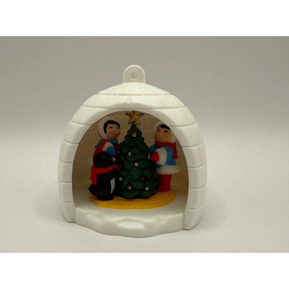 Avon Winter Fun Tree Ornament Vintage Igloo Children Penguin Christmas Decor Box